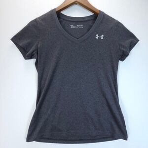 Under Armour Shirt Womens XS Gray HeatGear V-Neck Streetwear Training Tee